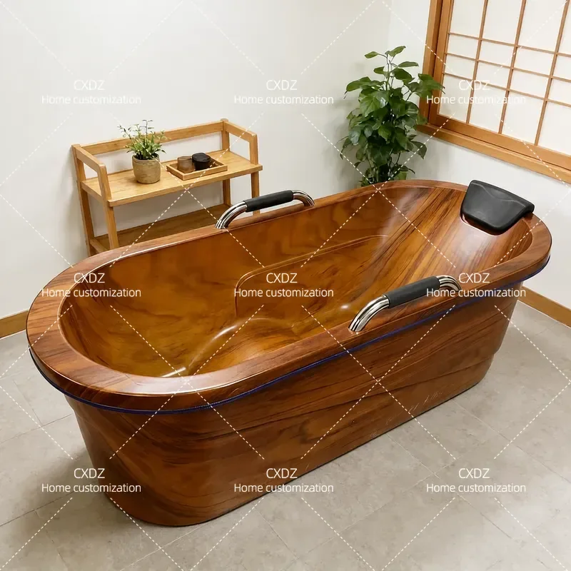 1.7m Imitation Wood Acrylic Bathtub Independent Integrated Bath Tub for Beauty Salon Spa Club