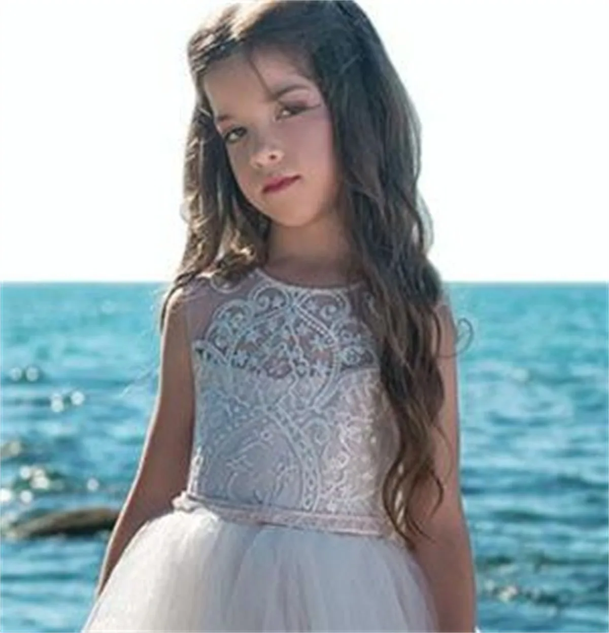 Flower Girl Dress Tulle Open Back  Wedding Flower Child Eucharist Prom Celebration Customized Dress