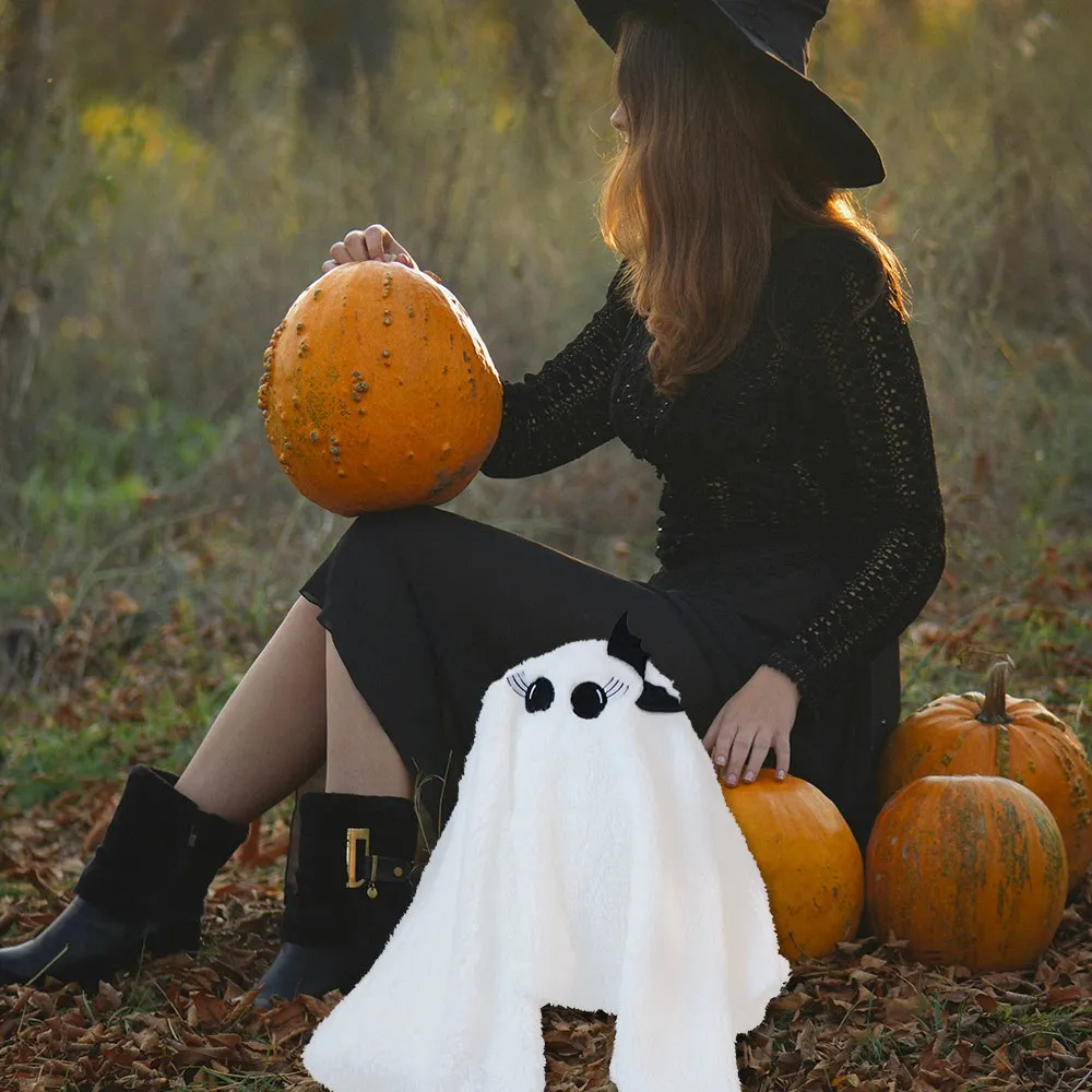 Confortável bonito fantasma cão travesseiro pp algodão macio halloween brinquedo de pelúcia presente branco filhote de cachorro sofá travesseiro quarto