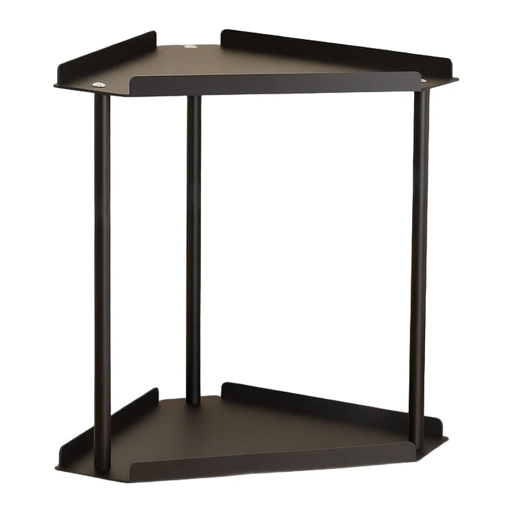 Carbon Steel Black 2 Tier Bathroom Organizer for Counter and Corner Use with Protective Guardrails and Floor Grip Feet