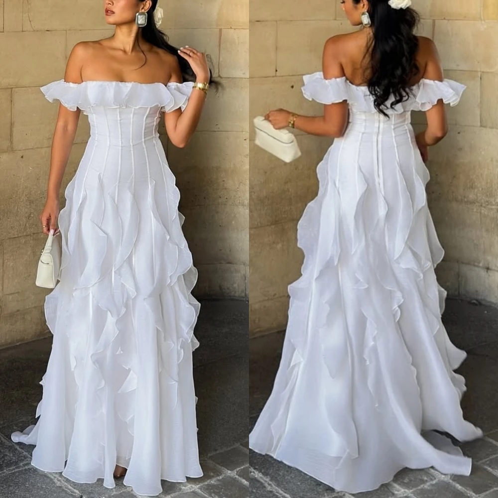 

Customized Organza Ruffle Off-the-shoulder A-line Long Dresses Bespoke Occasion Elegant Party Wedding Women's Evening Charming