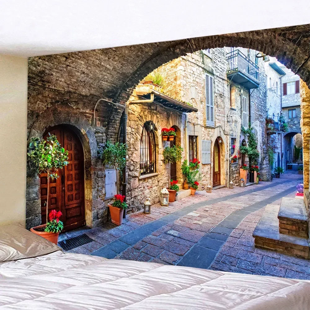 Garden Posters for Outside Large Tapestry Street Alley Landscape Bohemian Wall Hanging Home Room Decor Aesthetic Beach Blanket