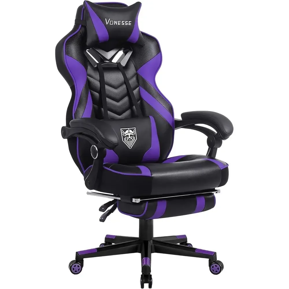 Ergonomic High-Back Gaming Chair with Footrest, Massage, and Lumbar Support for Adults in Black