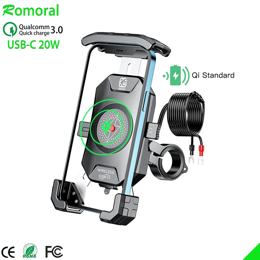 Motorcycle Phone Holder 15W Wireless Charger QC3.0 USB Charging Mount Stand Handlebar Smartphone Bracket Bike phone holder