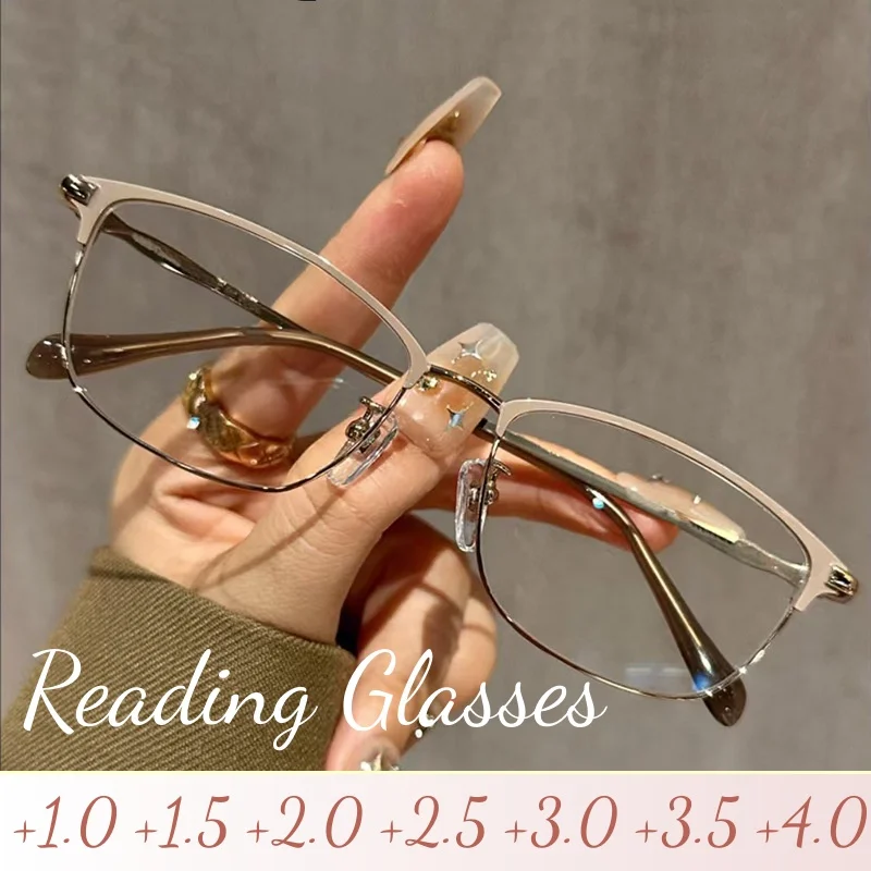 Fashionable Anti Blue Light Metal Frame Reading Glasses High-definition Presbyopia Glasses for Middle-aged and Elderly People