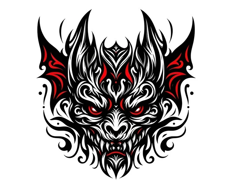 قطعة واحدة من ملصق رأس الشيطان على الطراز القبلي - فينيل عالي الجودة مقاوم للماء للسيارة والكمبيوتر المحمول والدراجات النارية - ديكور جريء قابل للإزالة