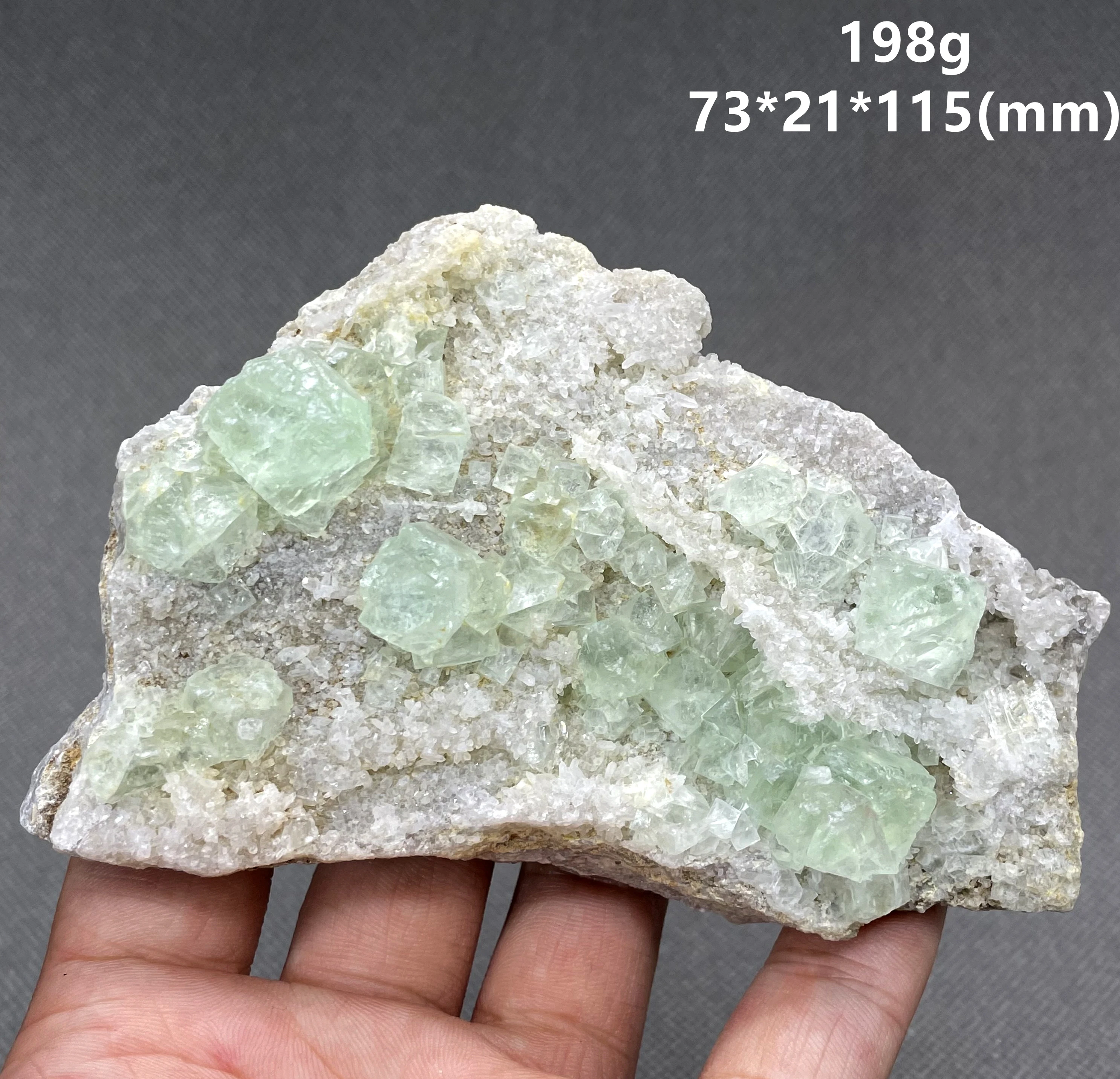 Natural Stepped Green Transparent Fluorite and Crystal Symbiotic Mineral Specimen + healing quartz crystals and stones rock