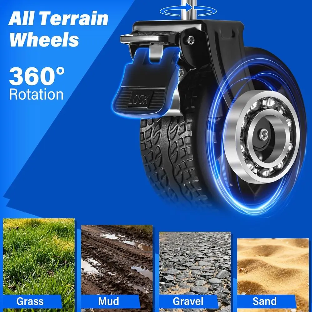 عربة أدوات قابلة للطي، سعة 500 رطل، مقبض قابل للتعديل، محمولة للاستخدام في الهواء الطلق والتسوق والتخزين