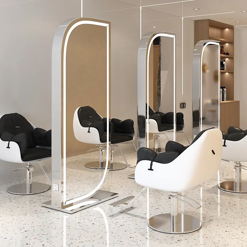 Stainless Steel Barbershop Mirror Hair Salon Hairdressing Mirror Cheap Haircut Lounge Taburetes Con Ruedas Nail Salon Furniture