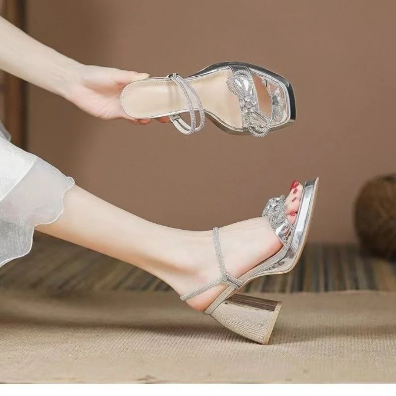 Sandalias elegantes con cordones para mujer, zapatos de vestir, de cristal, 2023