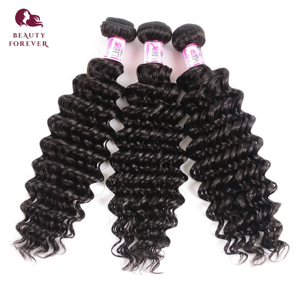 BEAUTY FOREVER Deep Wave 3 Bundles Malaysian Human Hair Weaves 100% Virgin Hair Extension Natural Color 12-26 inch