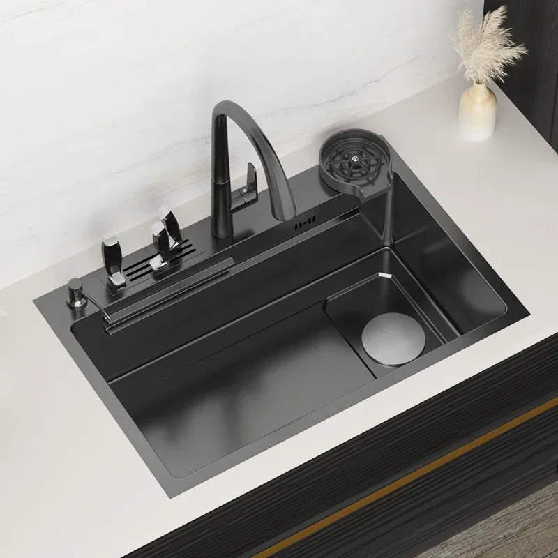 

kitchen sink 304 Stainless Steel Topmount Sink With Knife-Holder Multifunction Single Bowl Wash Basin Renovation