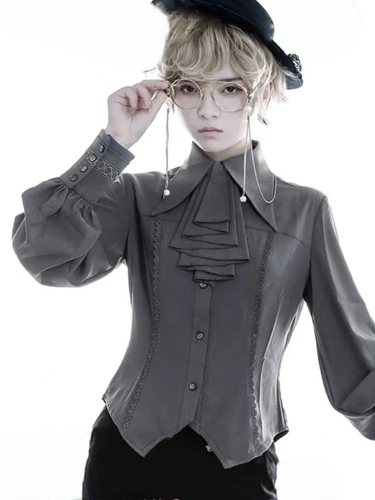 الأزرق خمر Kawaii لوليتا قميص المرأة Y2k Harajuku البلوزات ثقافة فرعية الخريف Blusas Mujer قميص قمصان Jk والبلوزات #1