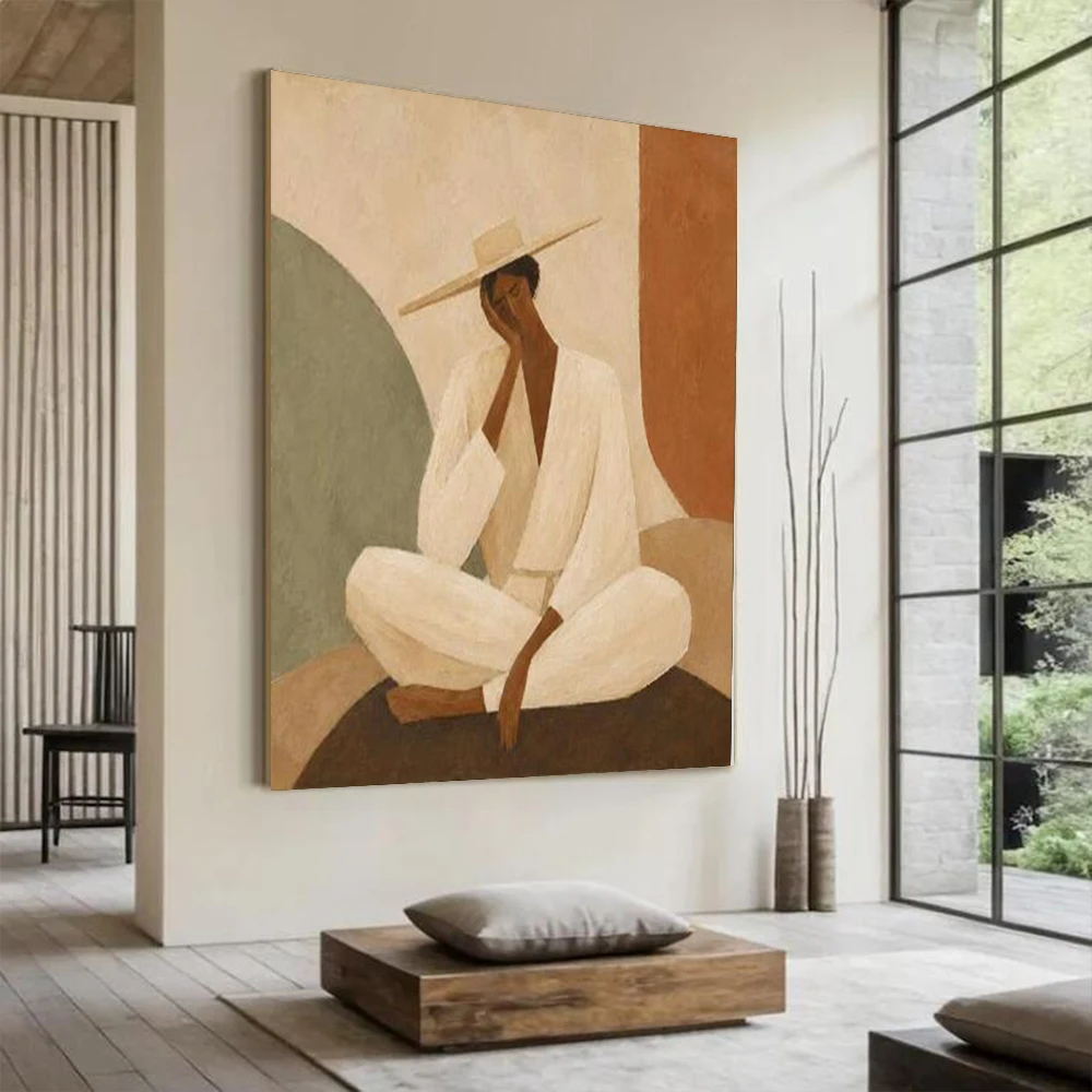 peinture-a-l'huile-abstraite-sur-toile-la-fille-qui-reflechit-tableau-mural-figuratif-100-fait-main-pour-la-decoration-du-salon-de-la-maison-image-murale