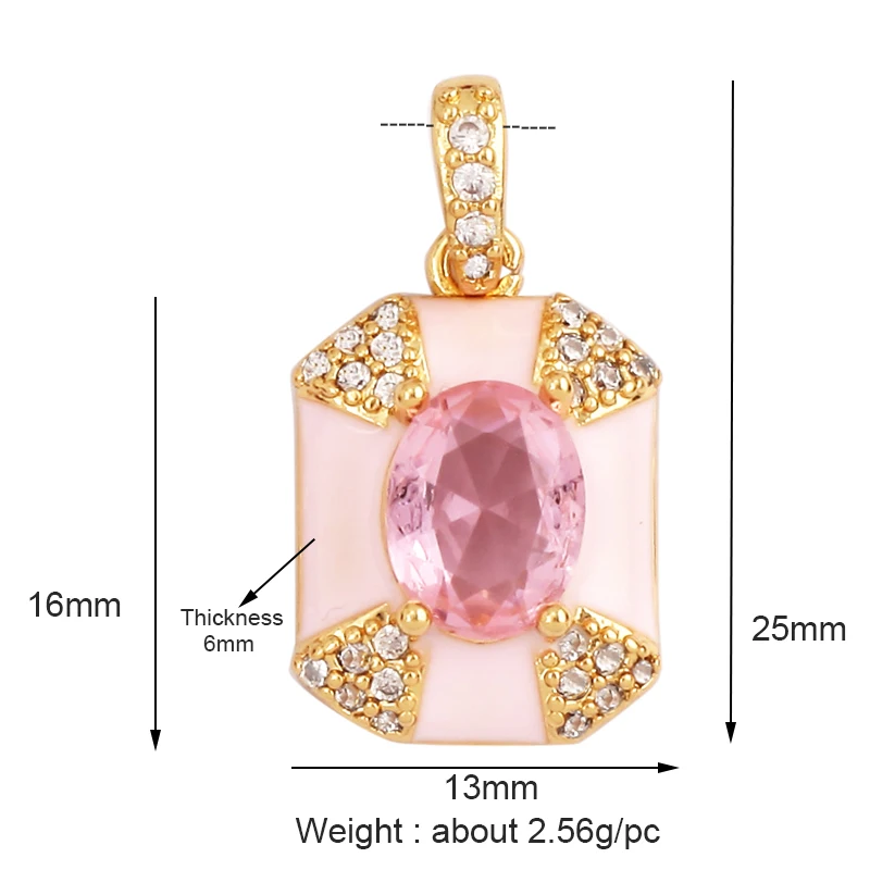 Trendy Vintage 18k Gold Plated Colored Crystal Charm Pendant,Luxury Geometric Cubic Zirconia Necklace Making Jewelry Supply M25
