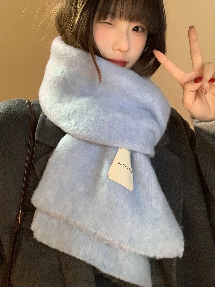 Sciarpa lavorata a maglia blu in misto lana calda per donna Ne Protection Sciarpa invernale coreana Sle Scimmia rettangolare lunga per studenti