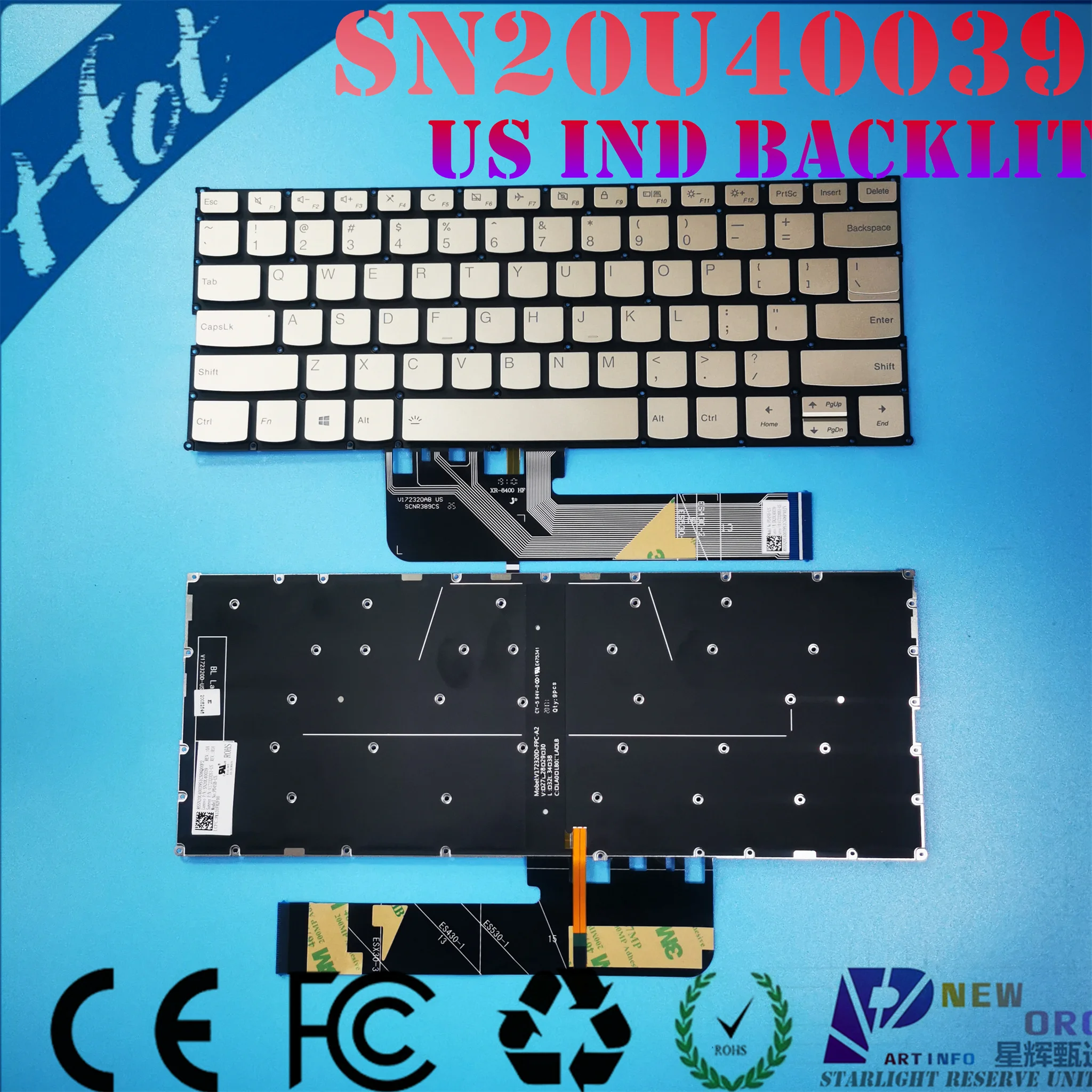 

US IND English backlight Laptop keyboard for LENOVO YOGA 14C C740-14 IWL IML Series Sliver Ivory SN20U40056 PD4SB-US