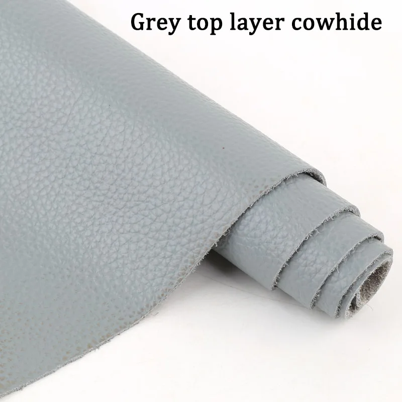 Light Gray Top Layer Cowhide Leather Sofa Headboard Car Seat Lychee Patterned Soft Cowhide 1.5mm Handmade DIY Leather Fabric
