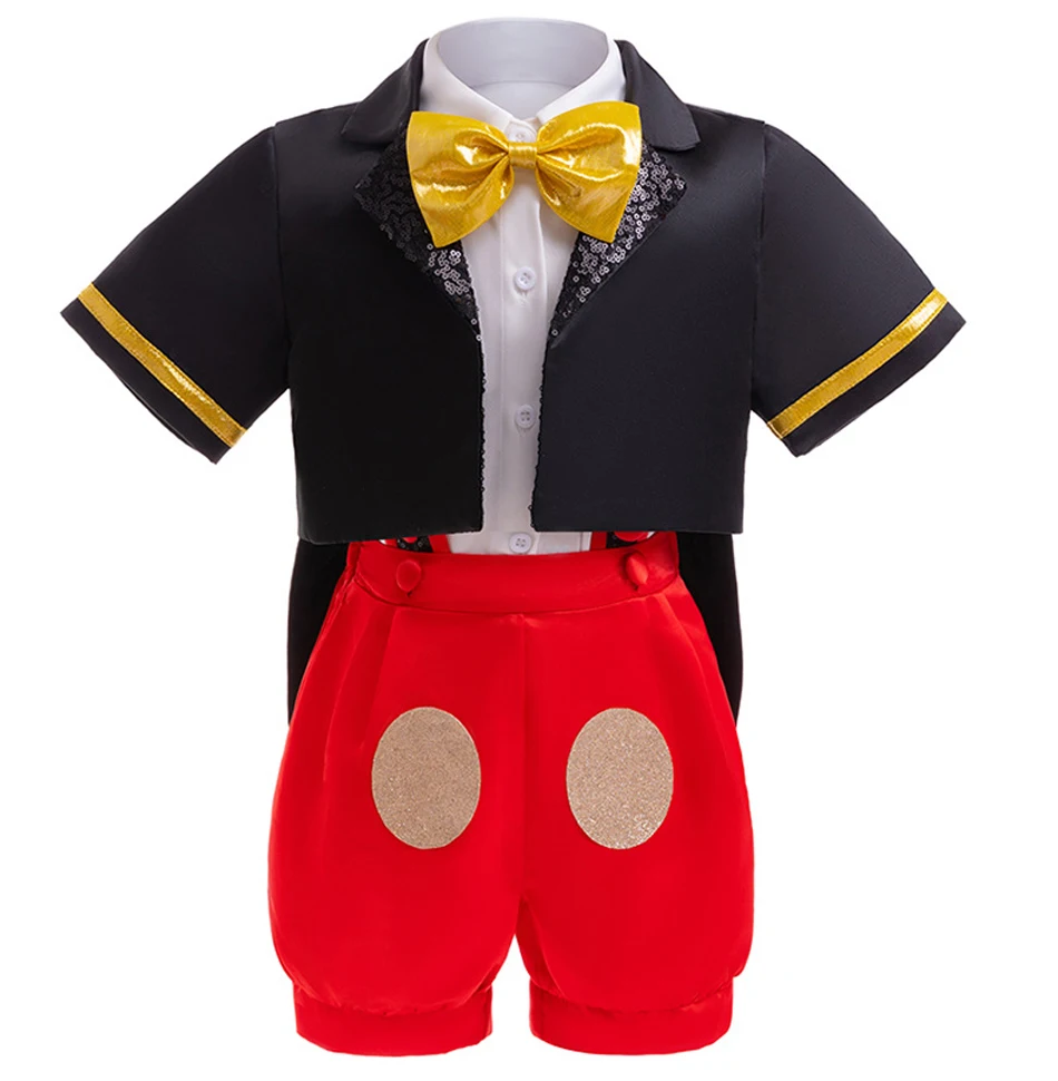ميكي نفس البدلة الصبي مرحلة الأداء ملابس الاطفال سراويل الطفل قصيرة الأكمام ثلاث قطع مجموعة عيد الميلاد زي ميكي مجموعة