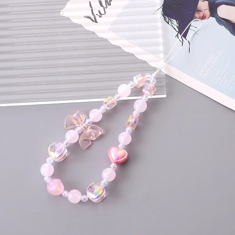 Fashionable Bow Phone Chain Creative Love Beaded Phone Case Hanging Rope Anti Loss and Anti Drop Women's Wrist Strap