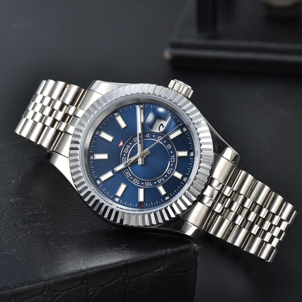 HUAYRA Fashion Luxury Automatic Machinery quadrante blu orologio in acciaio inossidabile per il tempo libero calendario impermeabile orologio da uomo fibbia pieghevole