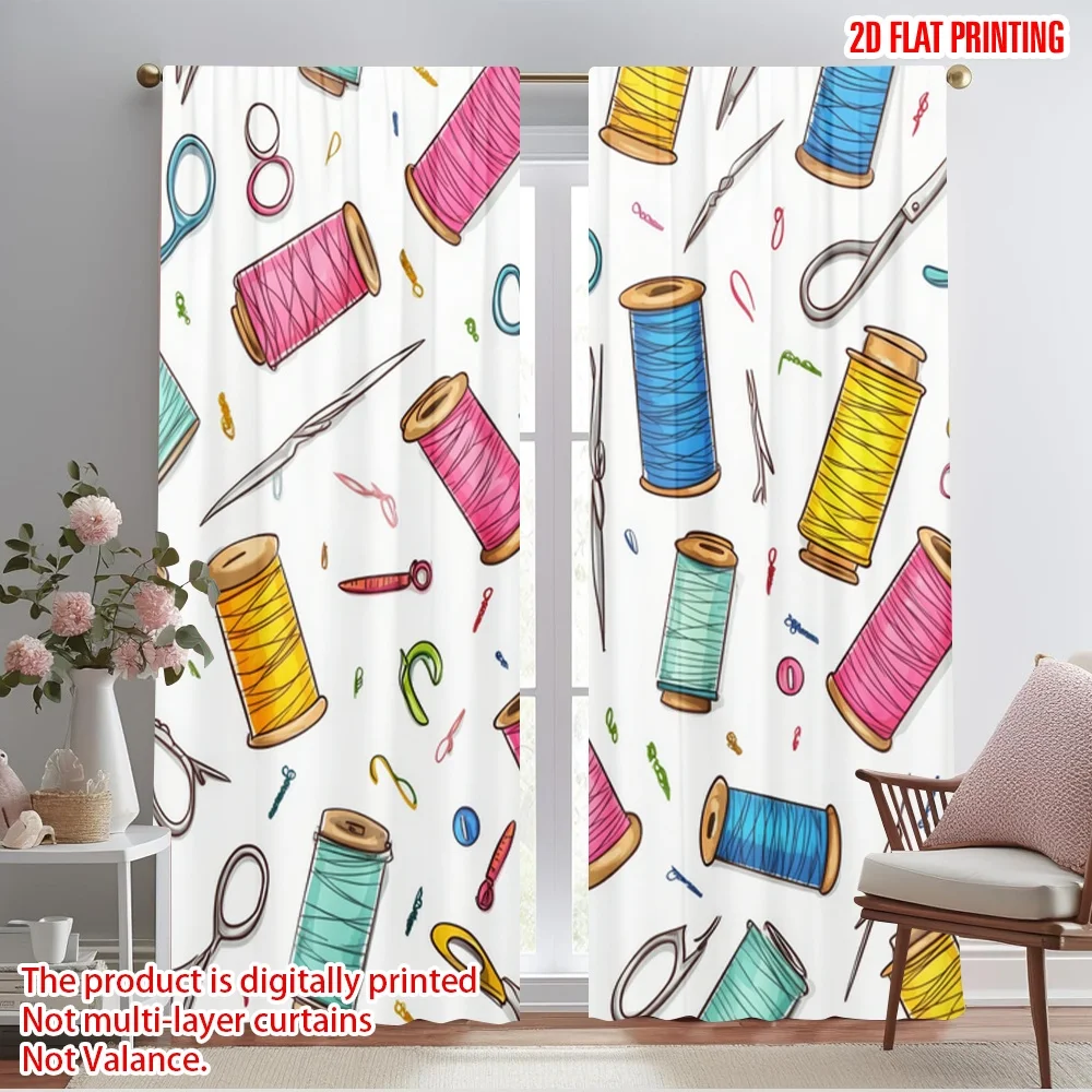 2pcs,2D plane printing Curtain Fabric Sewing Supplies Mix Versatile Polyester (without rod) Decorations Outdoor for Bedroom &