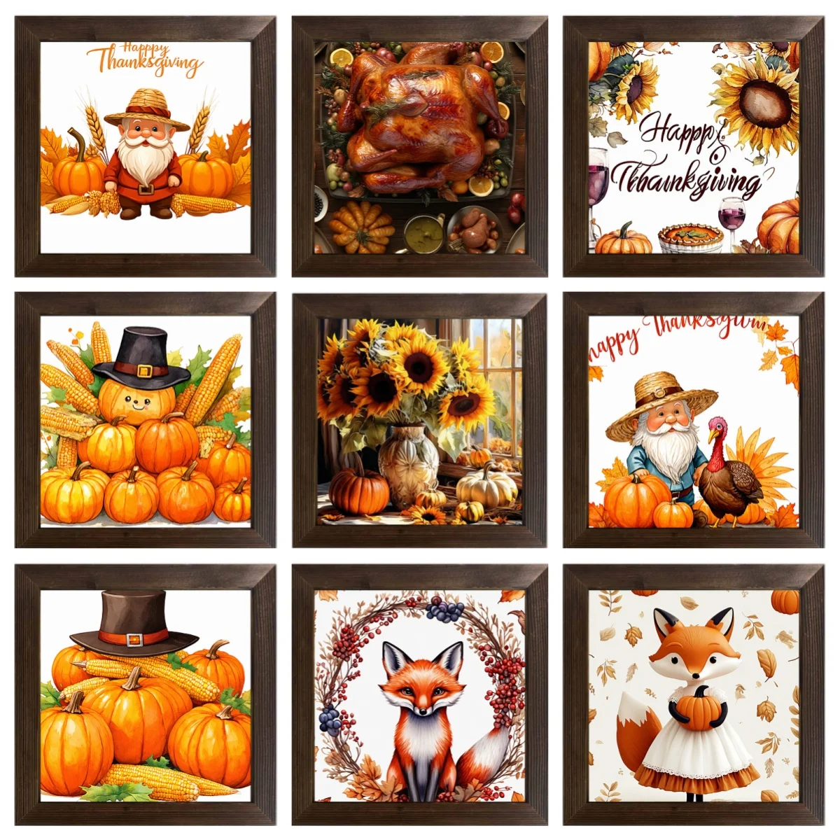 Painted Thanksgiving Style Elements Printed Oil Painting Art Style Waterproof Stickers, Suitable for Coffee Shop Home Decoration