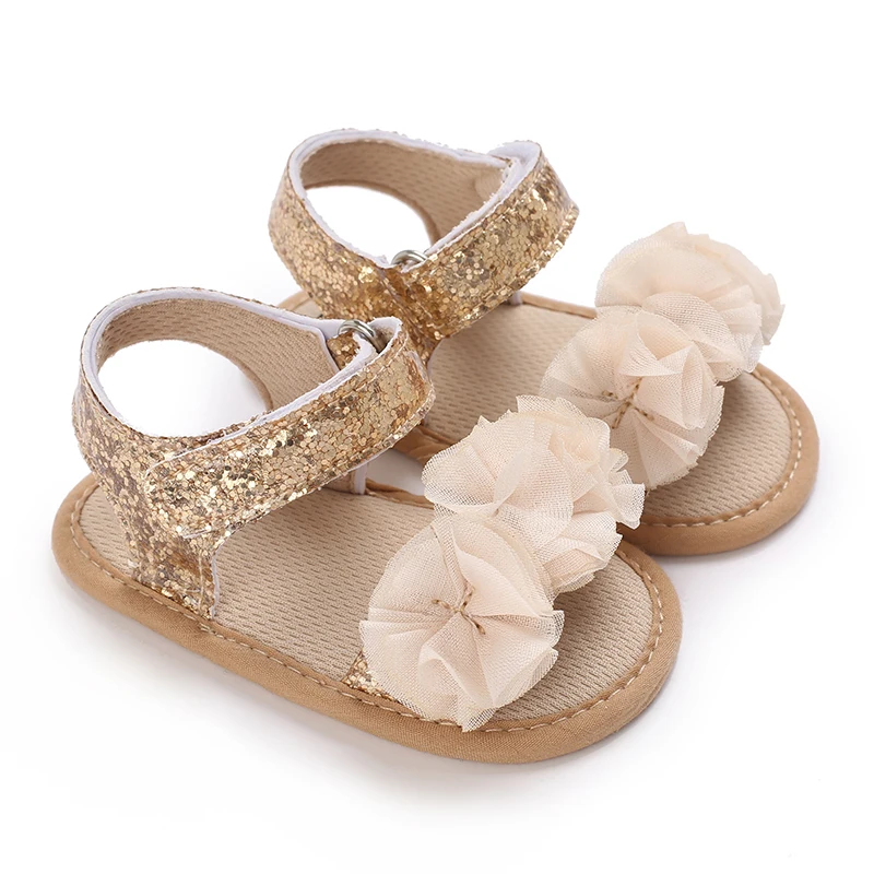 Chaussures d'été mignonnes à fleurs pour nouveau-né, chaussures à fond en tissu antidérapant pour filles, élégantes et respirantes, chaussures de loisirs pour premiers pas