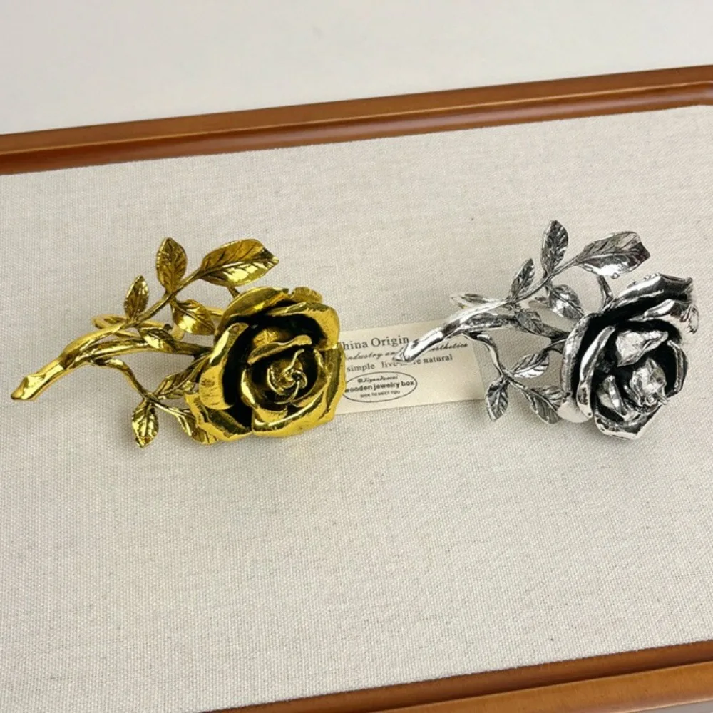 Personality Metal Rose Flower Rings Double Finger Geometric Vintage Exaggerated Rings Gold /Silver 3D Large Open Rings For Women image 5