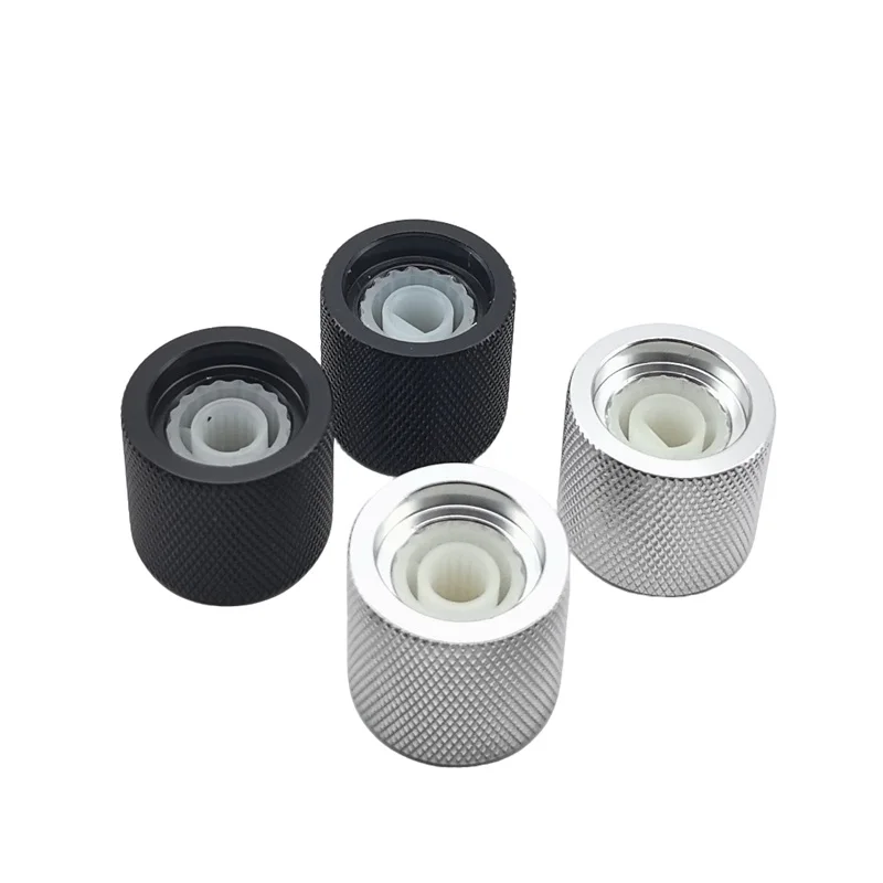 21.5x17mm rubber core hole, plum blossom shaft, D-shaped cap, silver and black aluminum alloy potentiometer encoder with switch