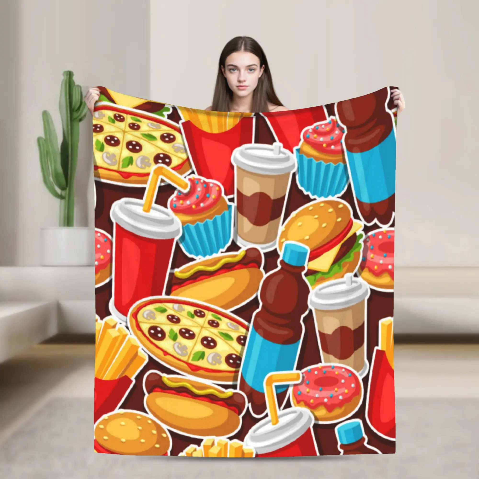 Warm Blanket Girls Boys Airplane Travel fast food meal Throw Blanket  Flannel Bedspread For Outdoor Novelty Sofa Bed Cover
