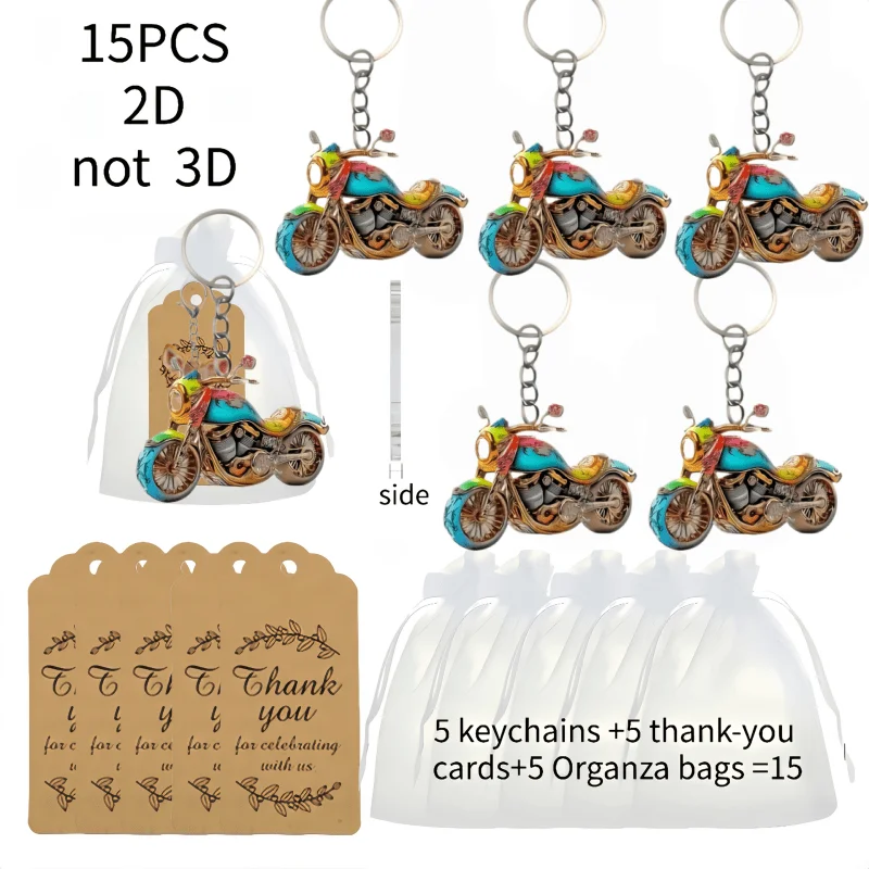 Vintage Motorcycle Keychain 15pcs 2D Acrylic Chic Pendant Perfect Party Gift Set Holiday Giveaways Friends Backpacks Accessories