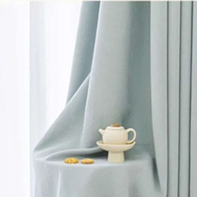 Modern Chenille Curtains for Living Room Girl Bedroom Jacquard Antibacterial Curtains Romance Soft Shaded Curtains Blue Curtain