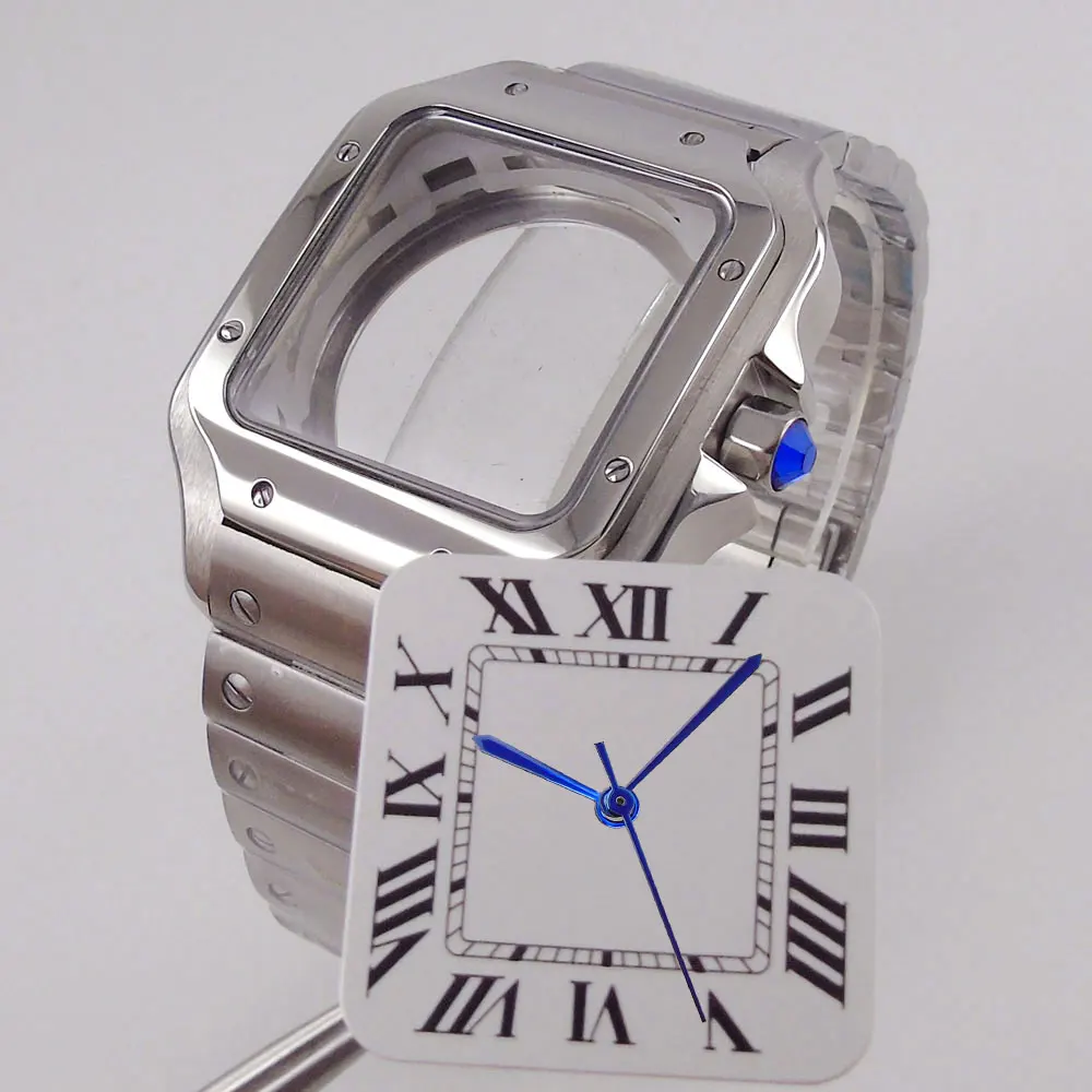 

Square Watch Case 316L Stainless Steel for NH34 NH35 NH36 NH70 NH72 Glass Back Dial Hand Set Folding Clasp 38mm