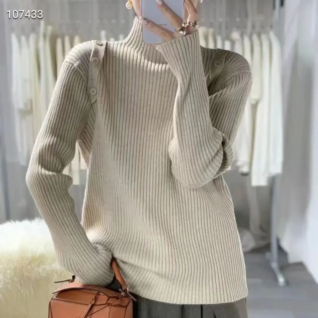 Half turtleneck soft waxy sweater for women, loose and lazy style, autumn and winter fashionable sweater