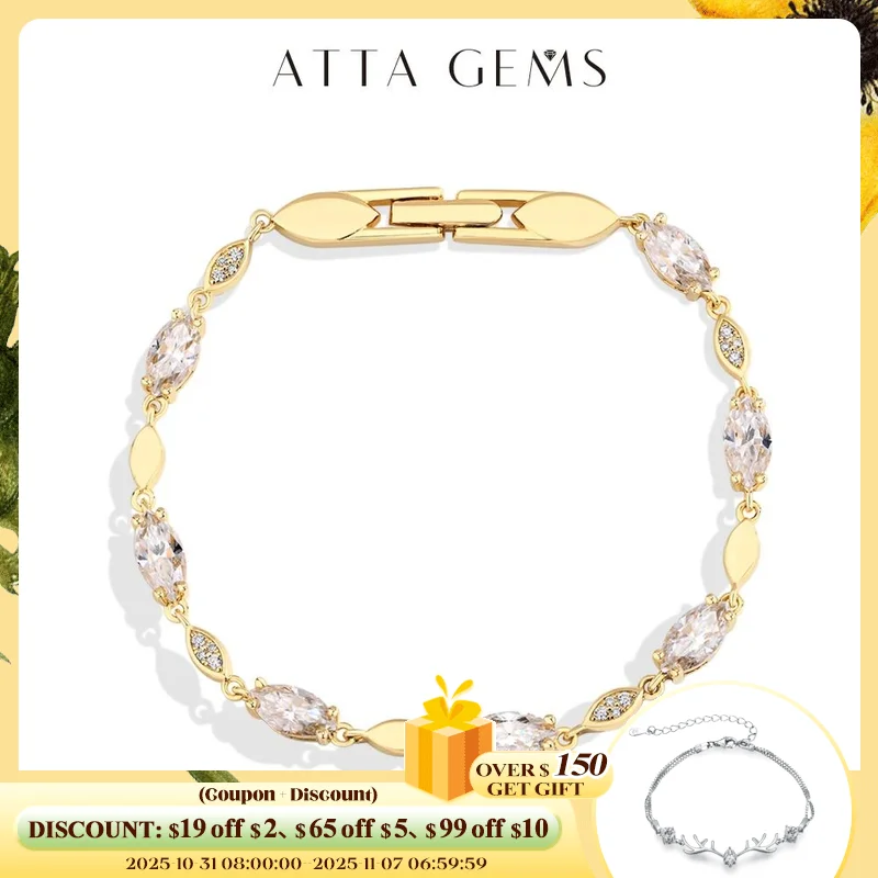 

ATTAGEMS Маркиза Круглой огранки Муассанит Теннисные браслеты D VVS1 Настоящее серебро S925 для женщин и мужчин Пройшов тестер с бриллиантами Ювелирные изделия Подарок