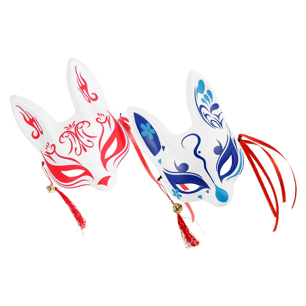 

2Pcs Japanese Cherry Blossom Fox Mask Half Face Design Cosplay Costume Accessory for Halloween Masquerade Festive Ball Adult