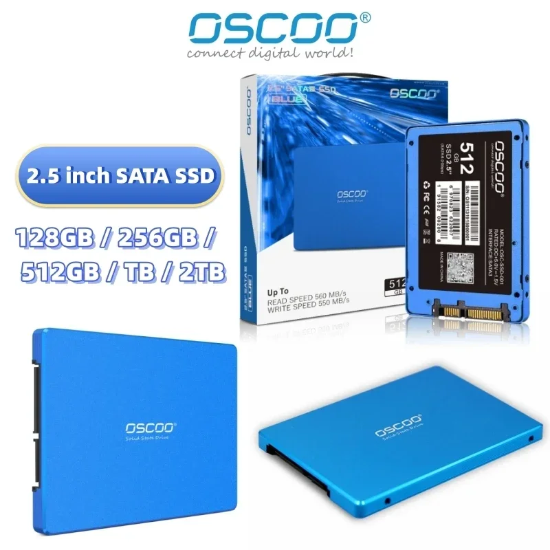 OSCCO SSD 1TB 2TB 512GB 256GB 2.5‘’ SATAIII SATA SSD HDD Internal Hard Drive Disk for Laptops and PC Blue Series Metal Shell SSD