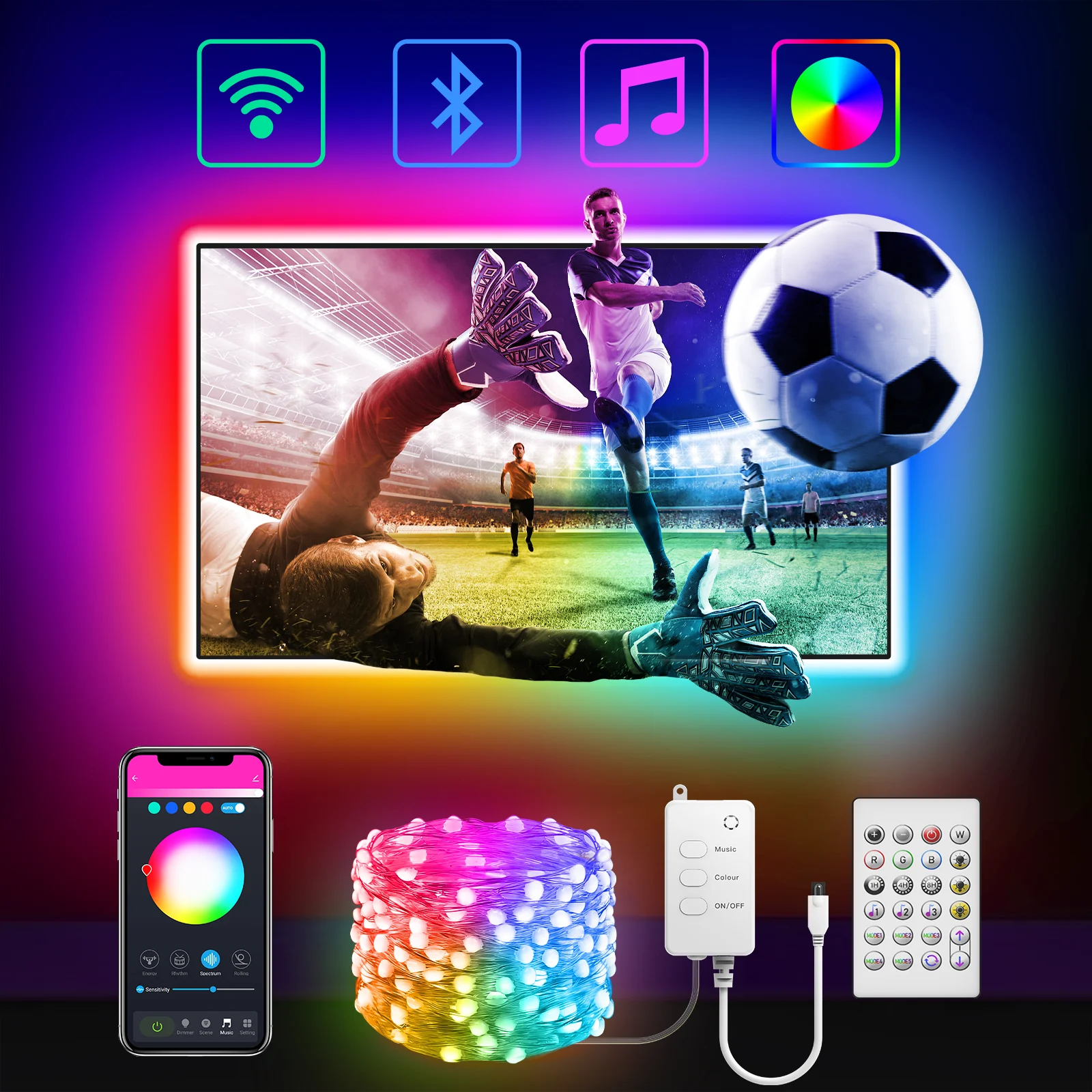 RGB String light LED Strip Wifi App Control USB 5V IP44 Tape Flexible Ribbon Diode Tape for TV Backlight Room Decoration