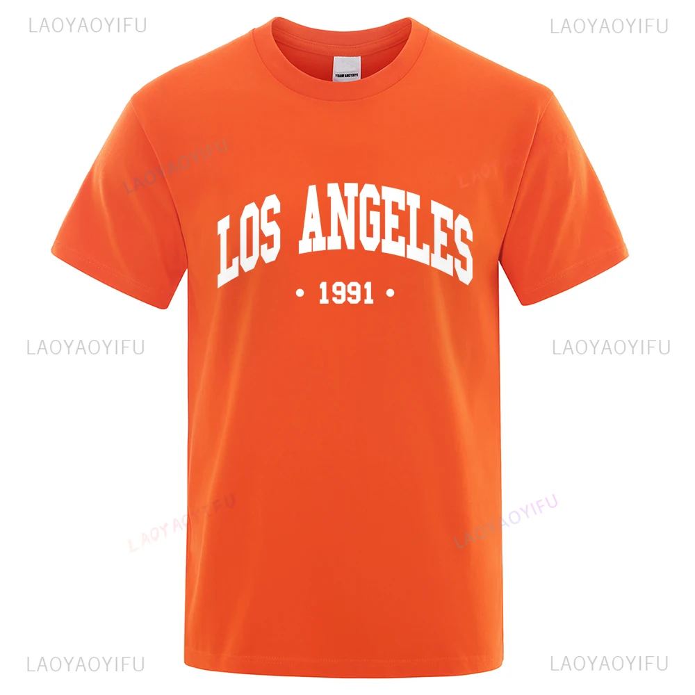 تي شيرت برسومات لوس أنجلوس فينتاج سيتي سكريبت لعام 1991 للجنسين ملابس صيفية كبيرة الحجم مريحة وقابلة للتنفس #4