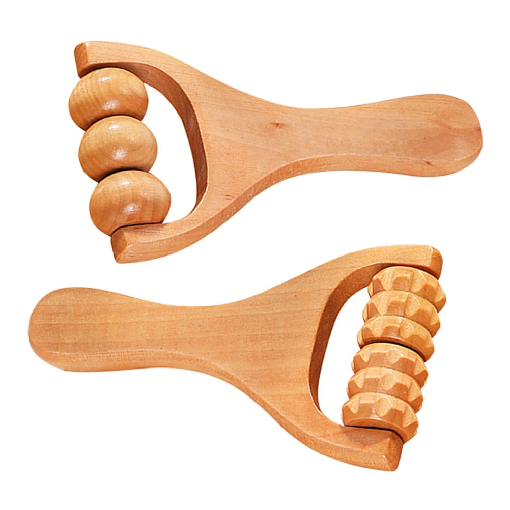 

2 Pcs Foot Massage Tools Roller Neck Cup Hand Held Back Massager Handheld Massagers Wooden Wheels