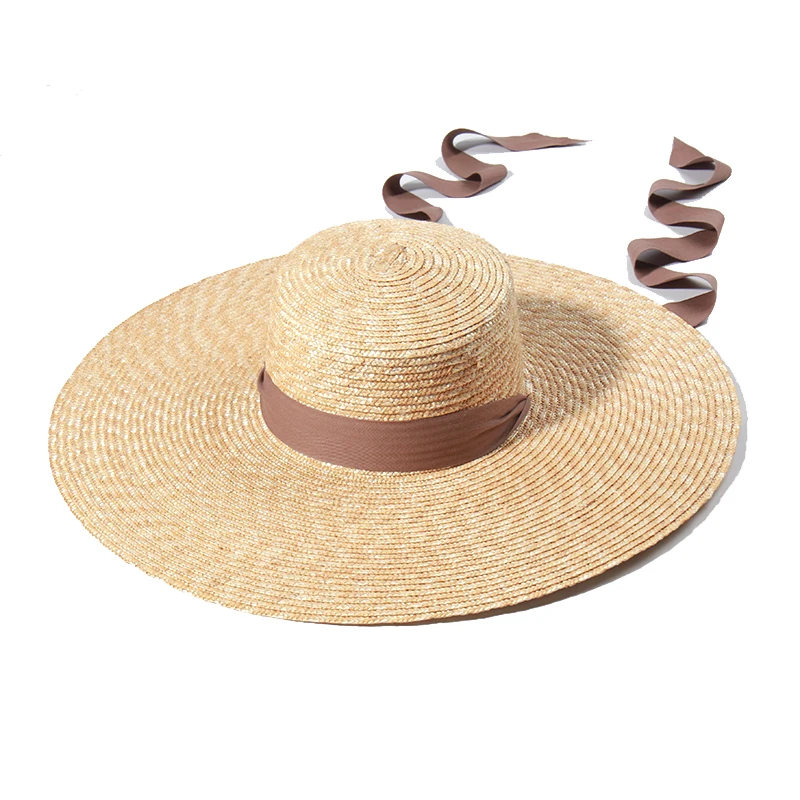 ins Luxury Designer Large Brim Beach Hats For Women Big Sunmmer Sun Hats With Strape Ladies Oversized UV Protection Straw hat