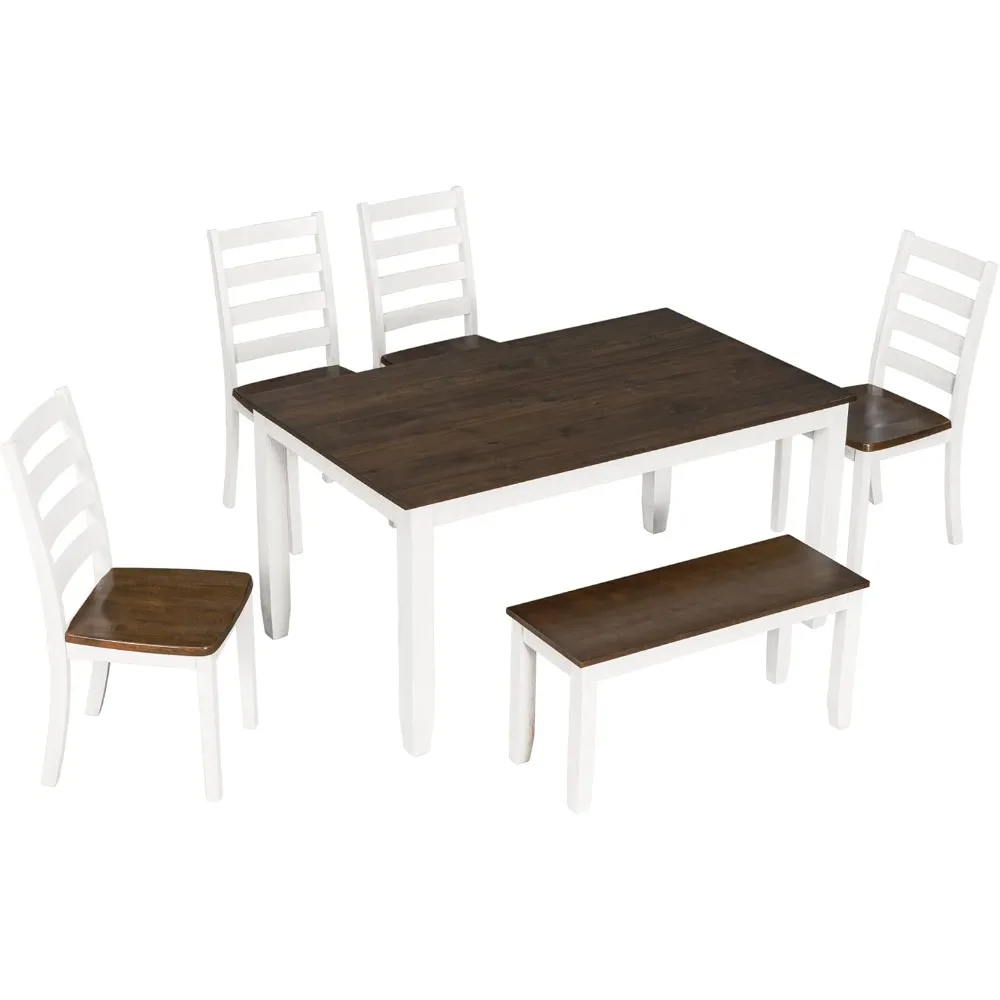 Solid Wood Kitchen Table Set with Bench and Chairs for 6 Rustic 6 Piece Dining Room Table Set