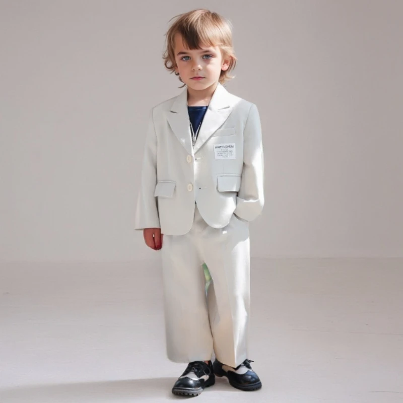 Children Casual Blazer Set White Gentlemen Boys Wedding Suits 3yrs To 12yrs Formal Infant Birthday Tuxedo Autumn Kids Costume