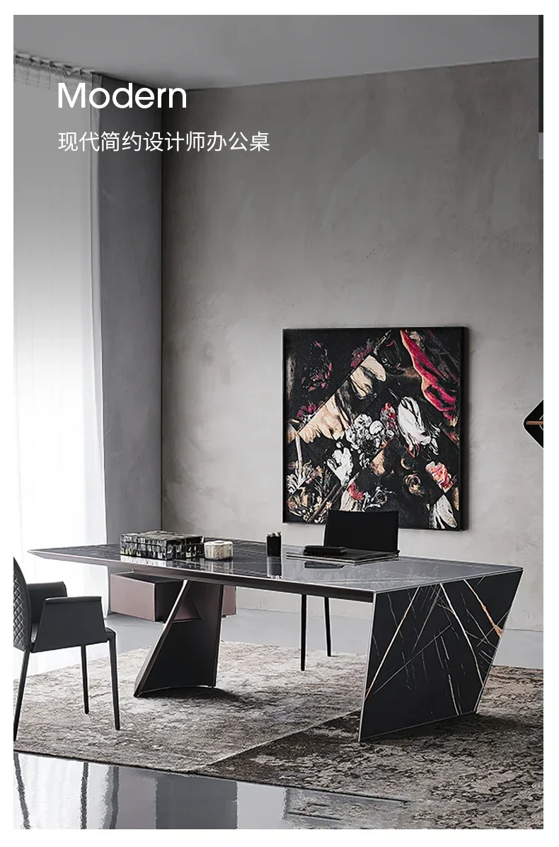 Scrivania in lamiera di pietra italiana di lusso leggera di fascia alta Scrivania capo Scrivania di design italiano postmoderno