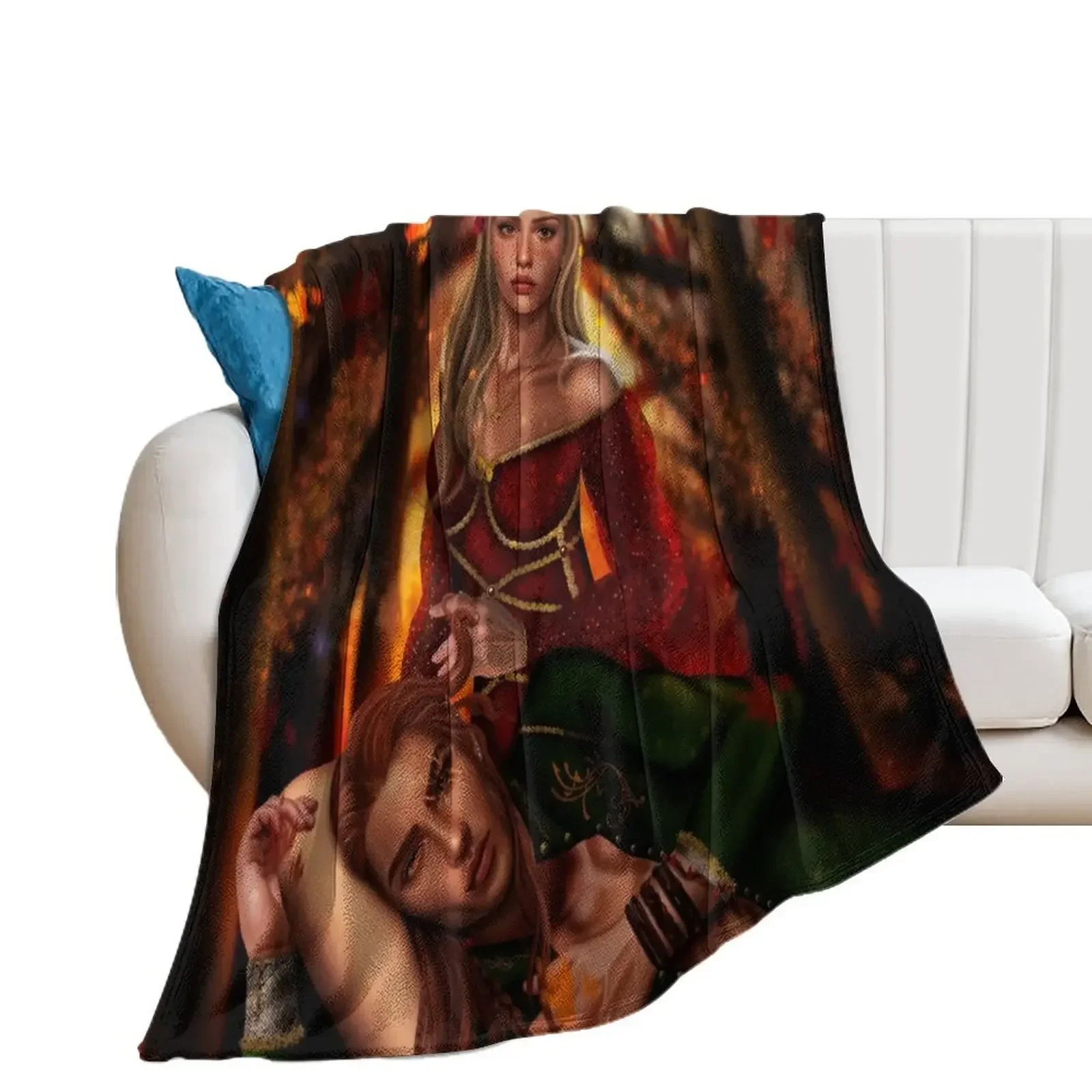 Elain Archeron and Lucien Vanserra from Acotar Throw Blanket Decorative Sofas Hairys Decoratives Blankets