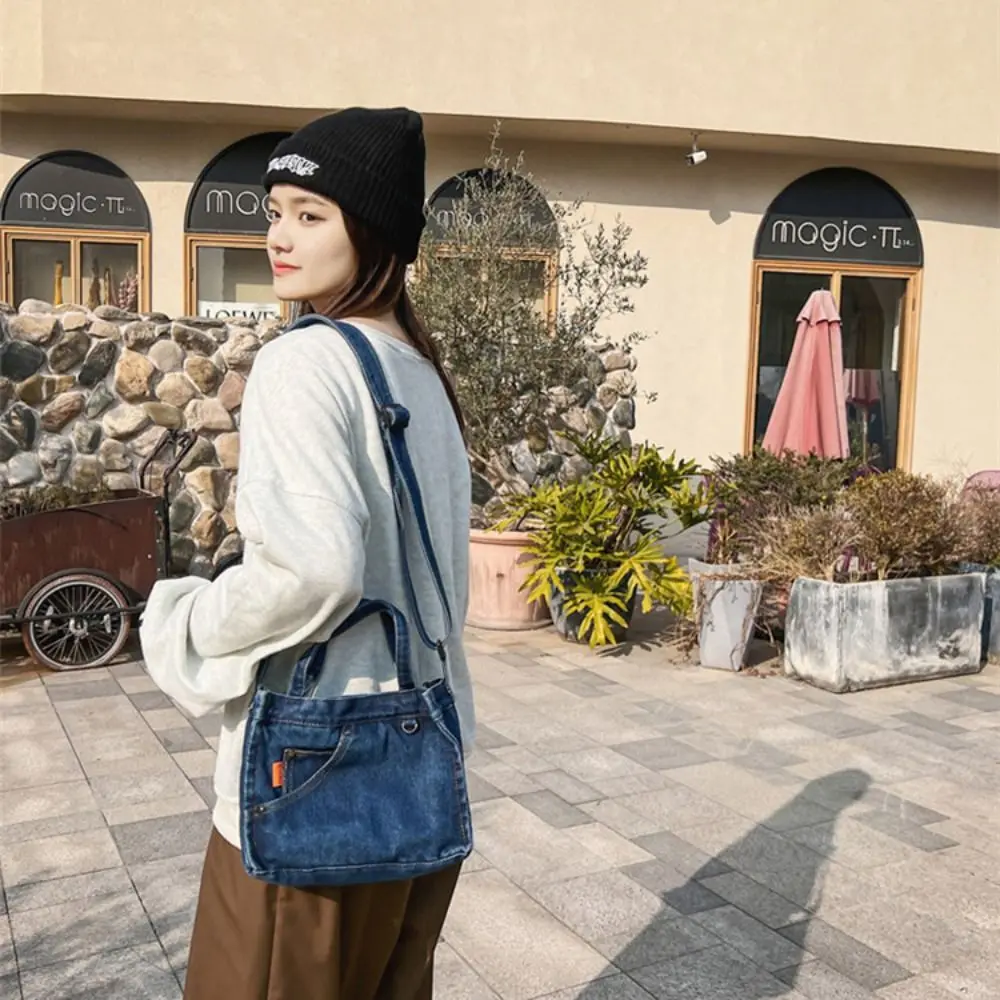 

Джинсовая сумка через плечо большой емкости для отдыха, простая холщовая сумка-тоут, маленькая квадратная сумка, тканевая сумка на плечо для мальчиков