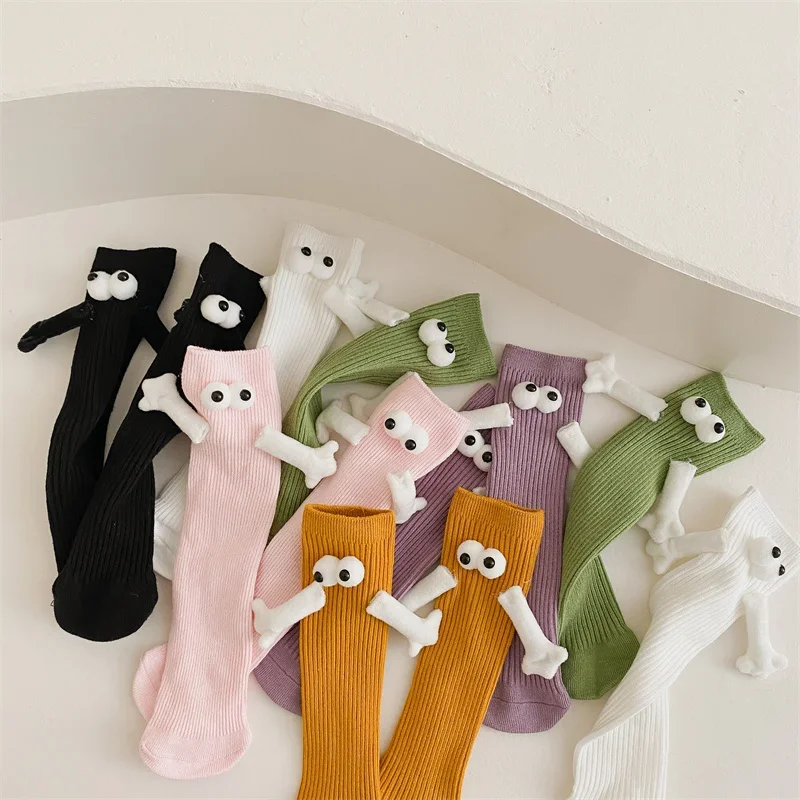 Magnetic Parent Child Matching Socks Cute Cartoon Design Autumn Winter Thin Crew Socks for Girls Fashion Stacking Socks