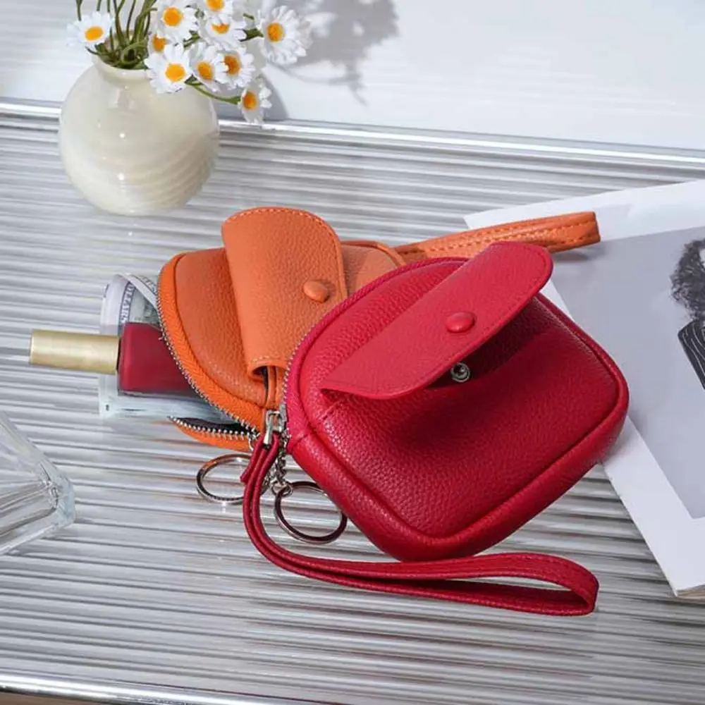 Retro with Wrist Lanyard Handheld Wallet Solid Color Korean Style Zipper Coin Purse Mini Earphone Pouch Small Item Bag Men