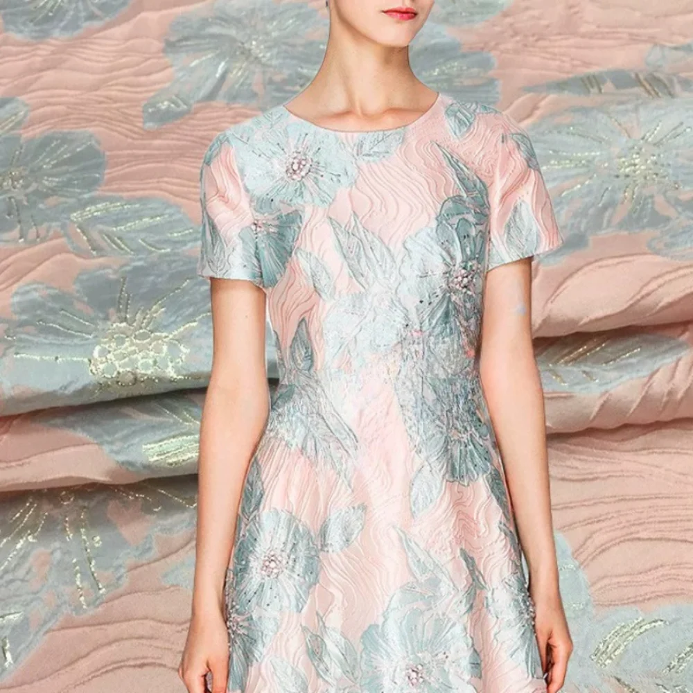 

Jacquard Fabric Pleated Crisp Bronzing Material Spring Summer High-end Dress Windbreaker Fashion Brand Diy Sew Cloth Per Meter